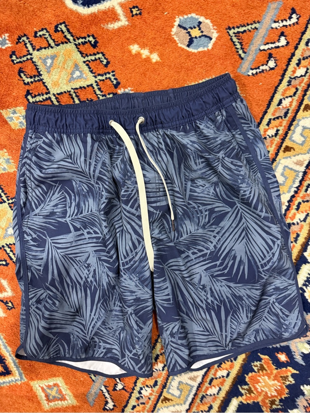 Fair Harbor Navy Palm-Print Swim Trunks